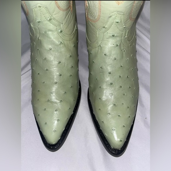 El General Cowboy Boots Exotic Leather Green Genuine Ostrich Skin Mens Sz 7 - Picture 3 of 4